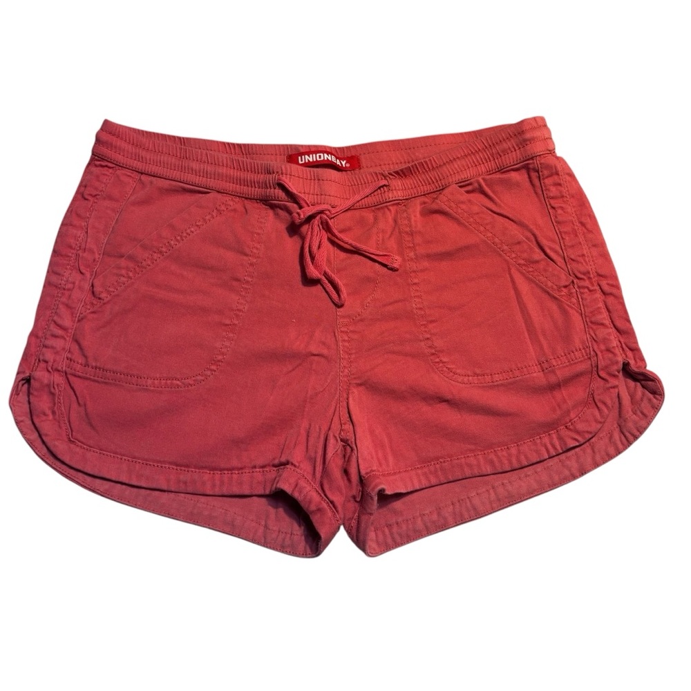 UNIONBAY Shorts Large Juniors Watermelon Pink Maribeth Sateen Pull-On Drawstring